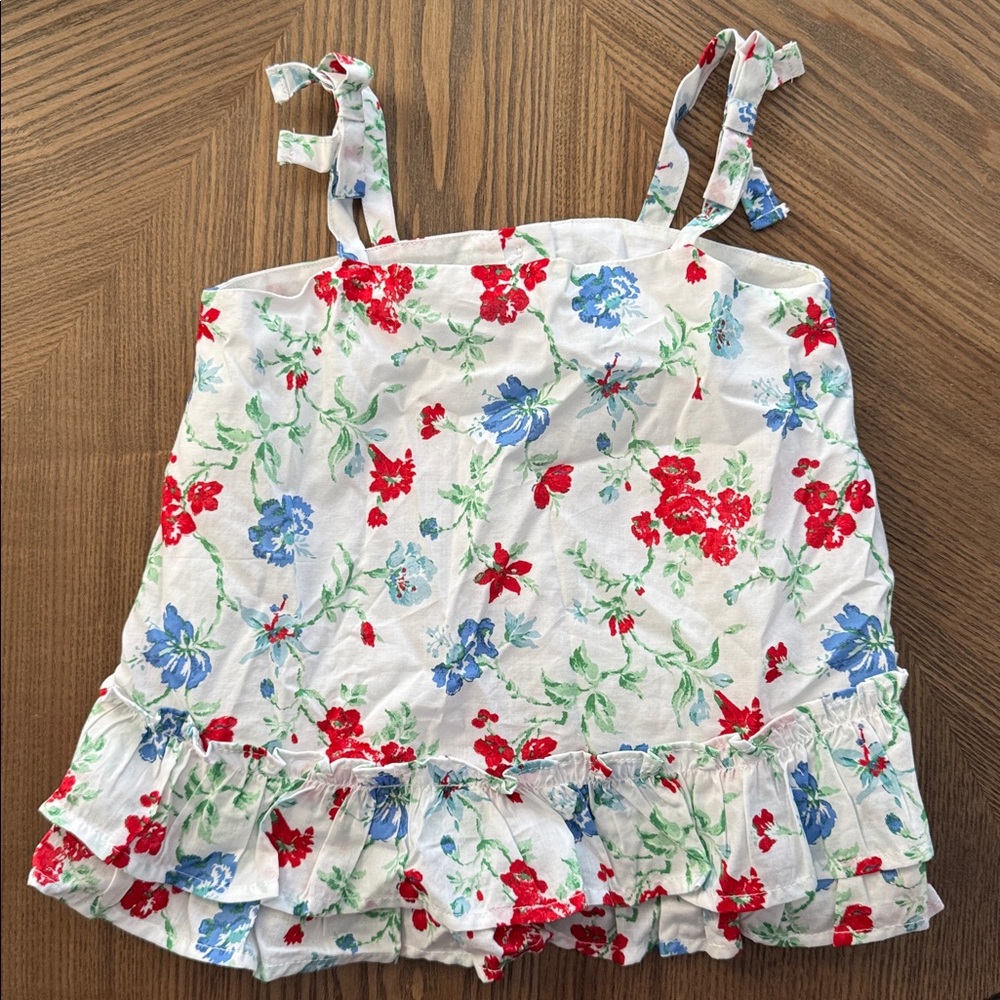 Size 3 Janie and Jack Red White & Blue Floral Ruffle Tank